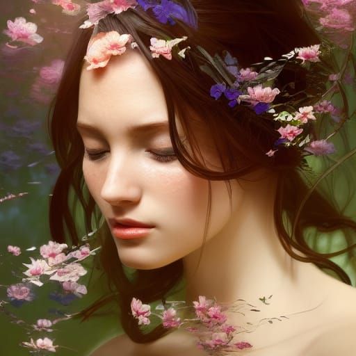 Floral Birdcage Portrait in Art Nouveau Style