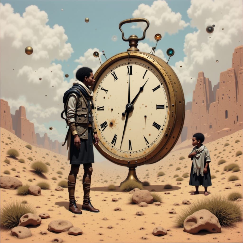 Surreal Encounter in a Dreamlike Desert Landscape