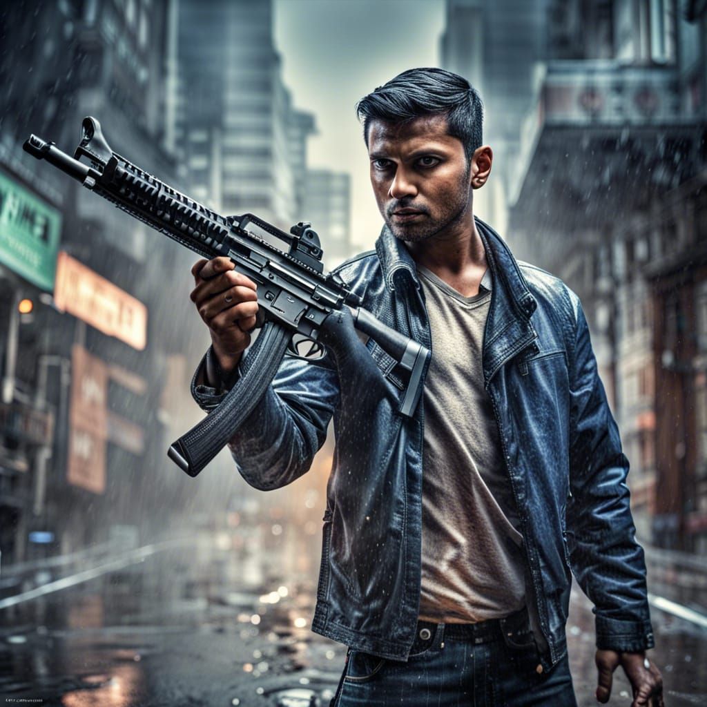 Bangladeshi Secret Agent in Burning City, Hyperrealistic