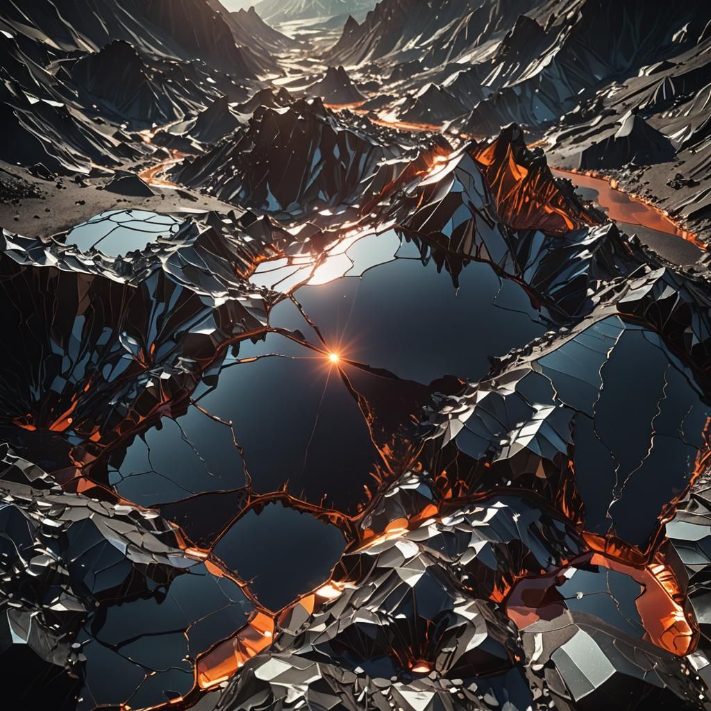 Reflective Volcanic Glass Valley in Cinematic Style