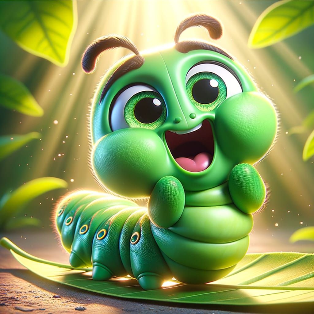 Excited Cartoon Caterpillar in 19th-Century Animation Style
