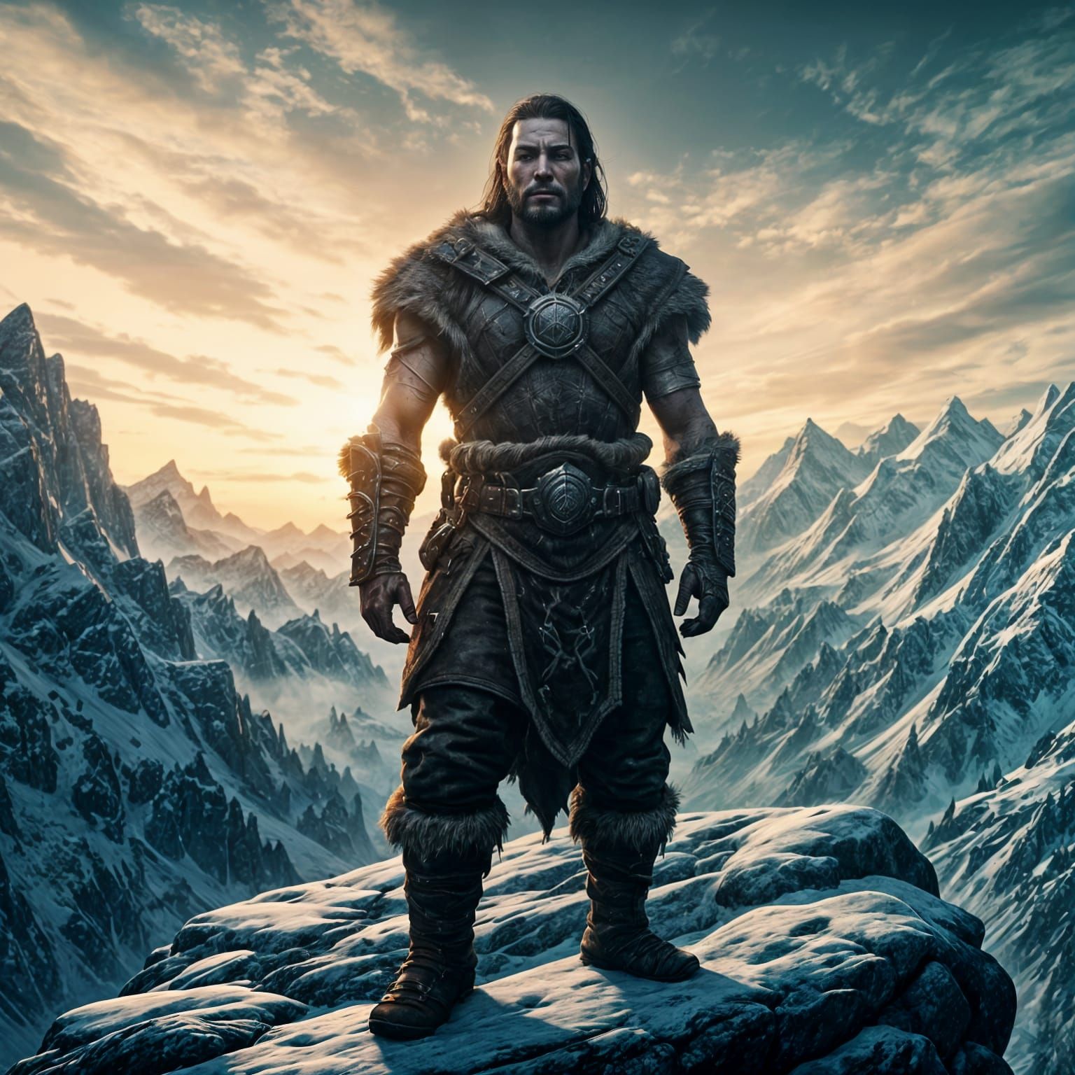 Epic Skyrim Bandit in High Fantasy Landscape