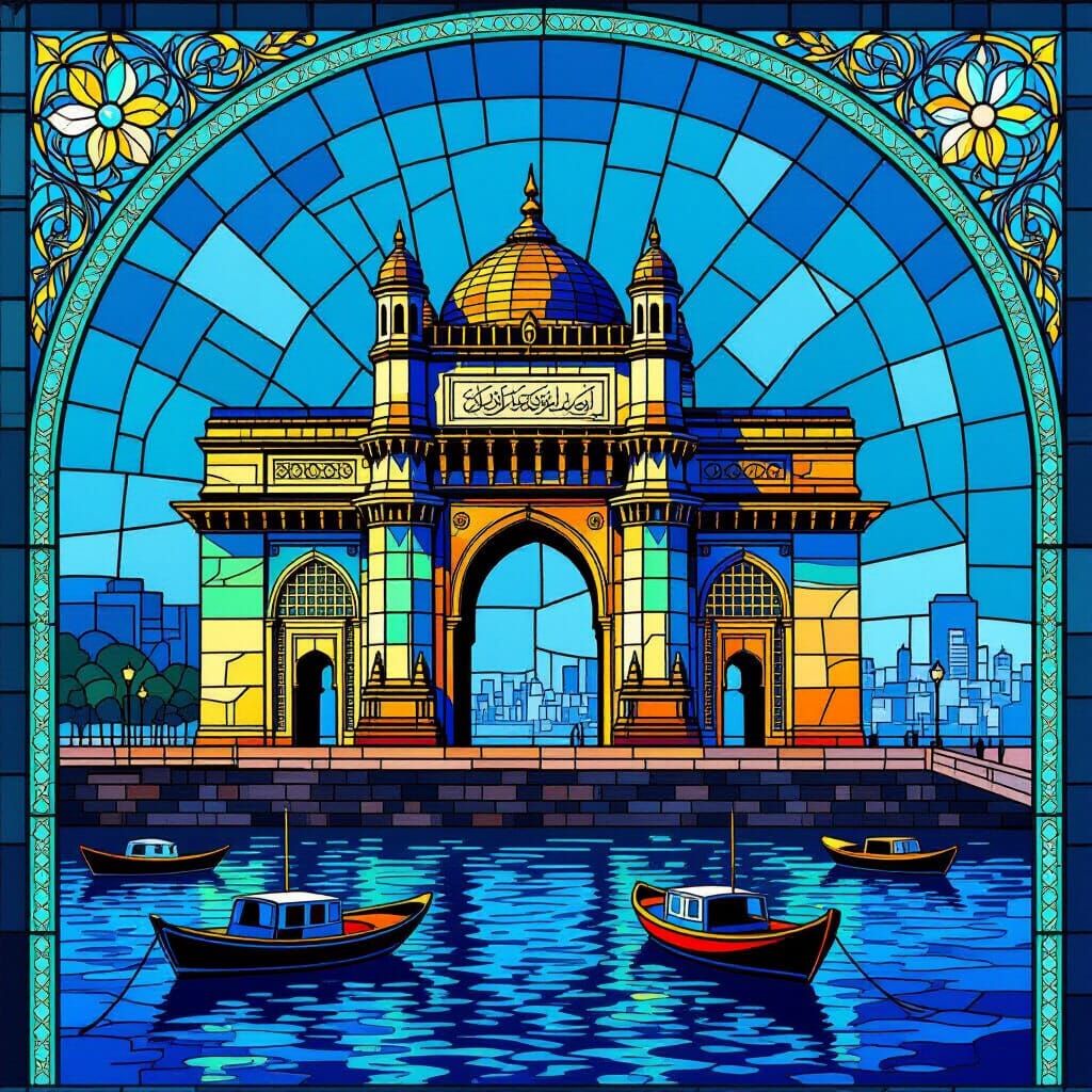 Gateway of India Stained Glass Mosaic Art