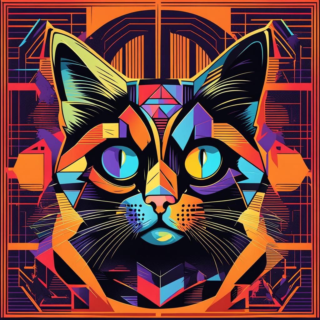 Halloween Cat in Pop Art Style Screen Print