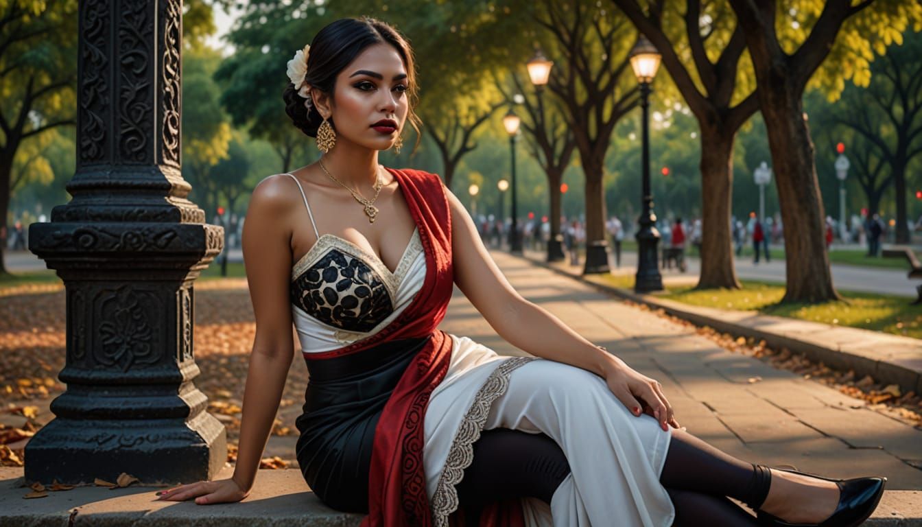 Gorgeous Mexican Woman in Saree: Photorealistic Portrait