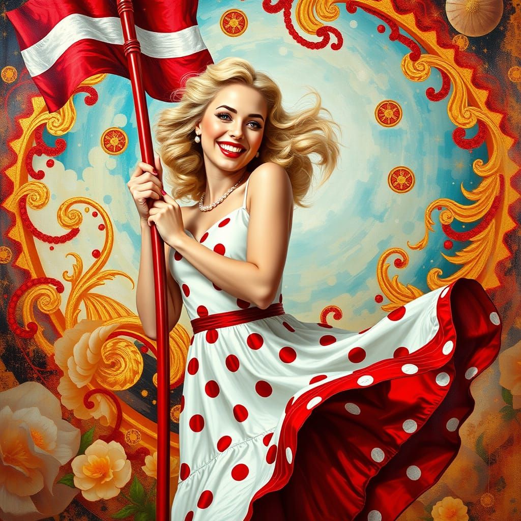 Vibrant Rockabilly Goddess in Opulent Art Nouveau Style