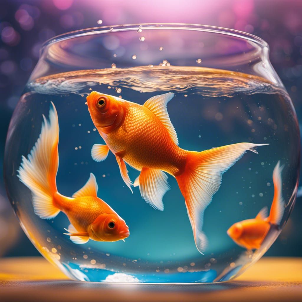 Hyperrealistic Goldfish Bowl Splash Art