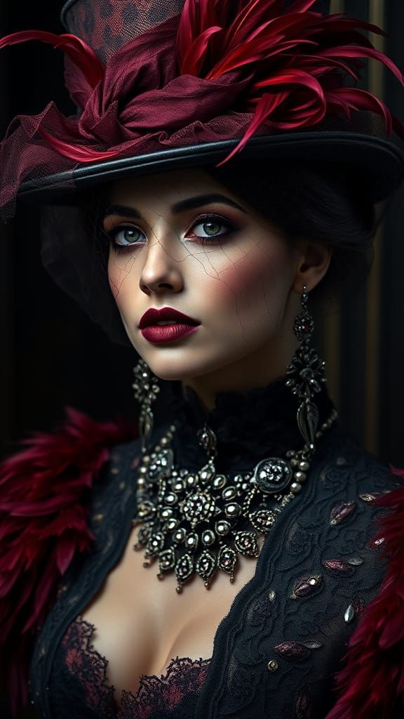 Gothic Victorian Woman with Top Hat in Chiaroscuro Lighting