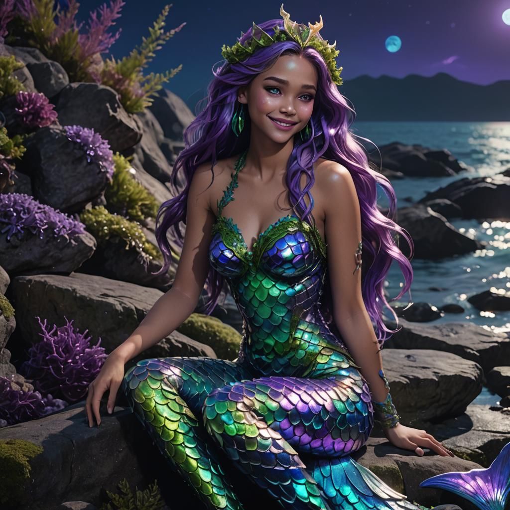 Cyber Mermaid in Moonlight: Digital Concept Art