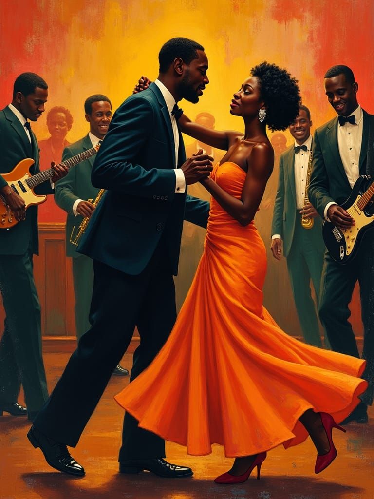 Couple Dancing in 1950s Club, Afro-Romantic Style