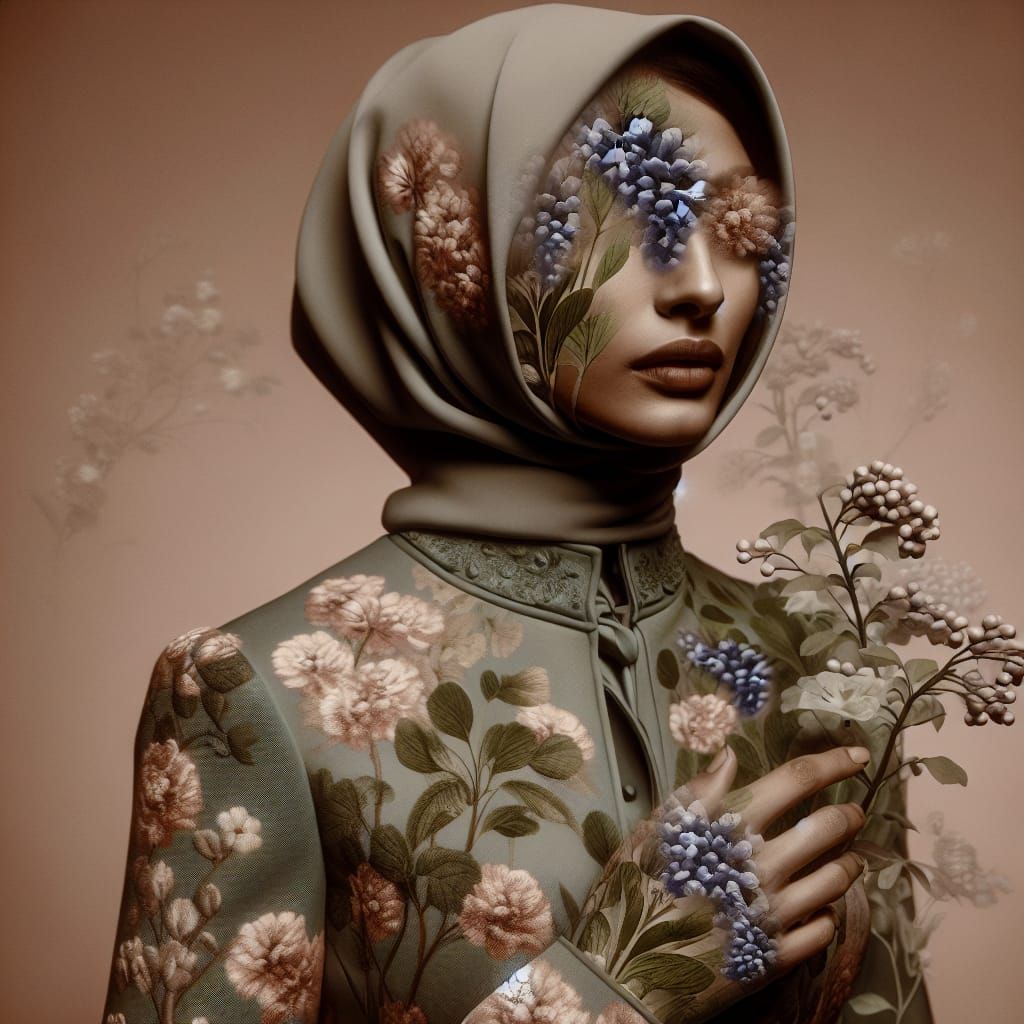 Eerily Beautiful Woman in Retro Floral Attire