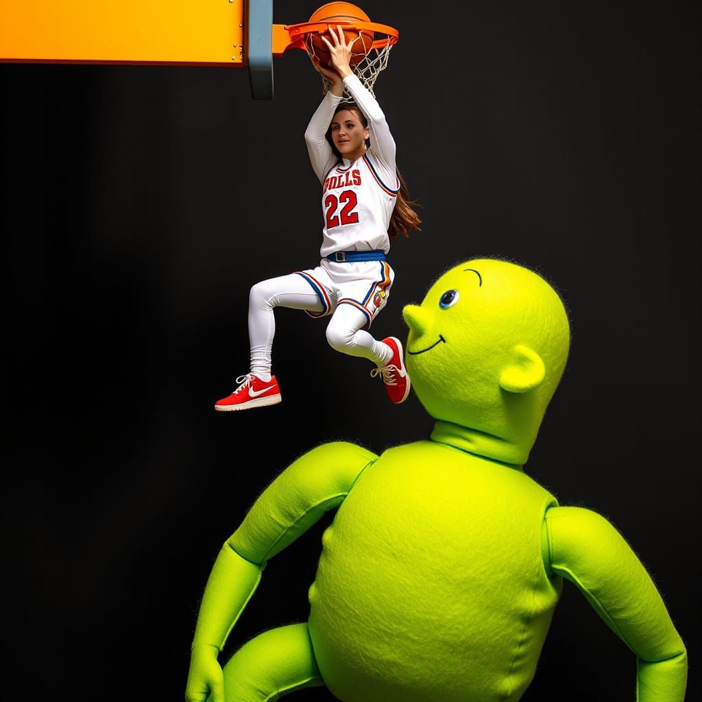 Felt Doll Basketball Player Slam-Dunking