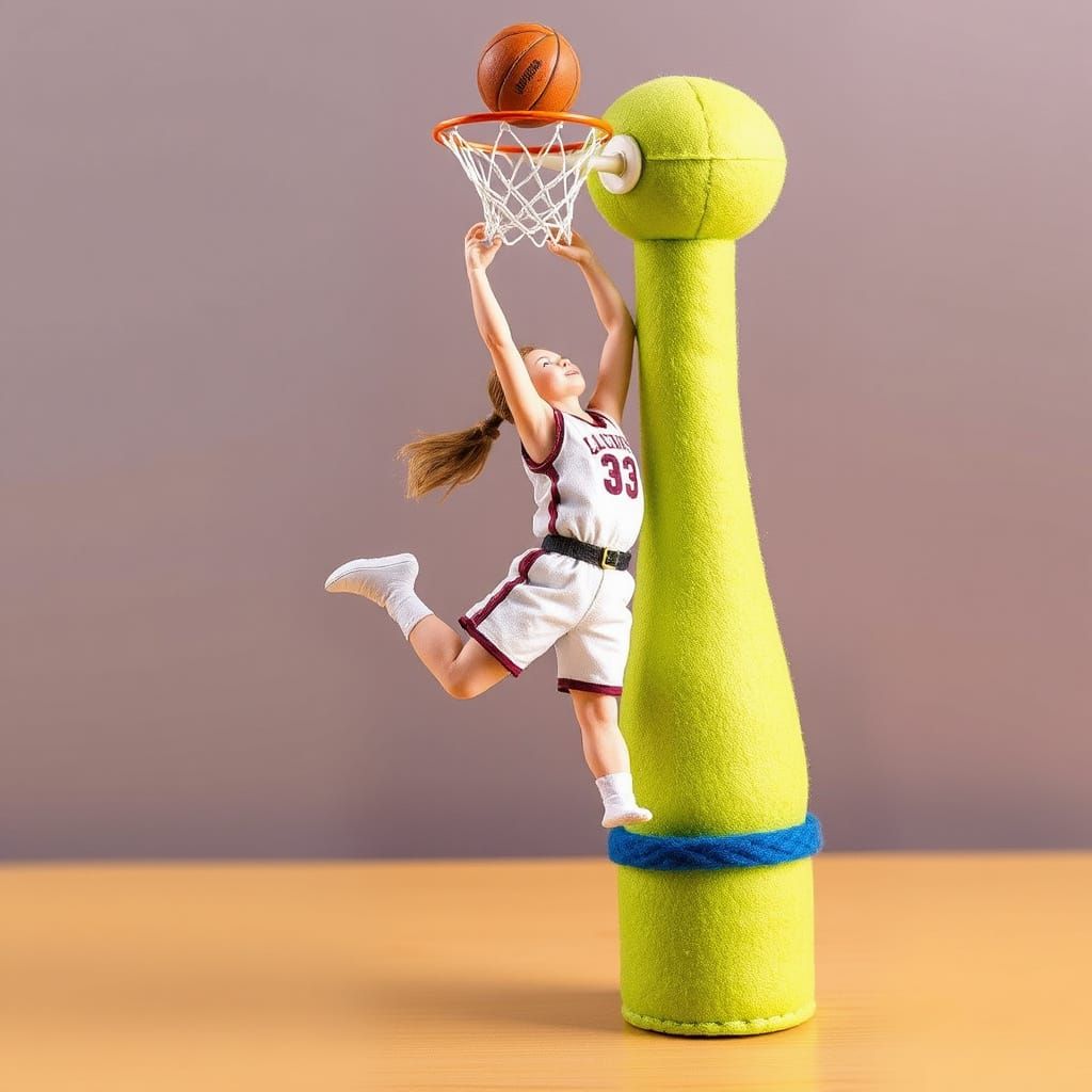Felt Doll Basketball Player Dunks Over Tubeman