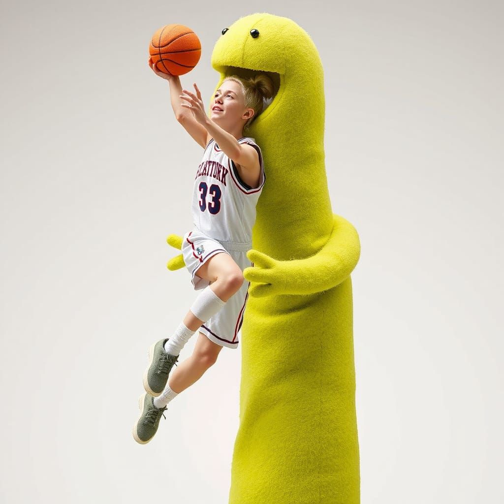 Kaitlin Clark Slam Dunks Over Tubeman: Felt Diorama