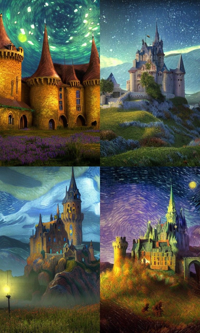 Fantasy Castle Landscape in Van Gogh Style