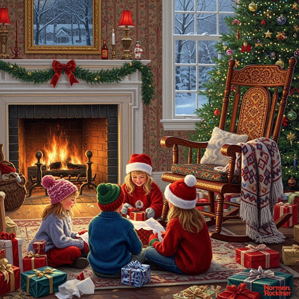 Cozy Christmas Morning Family Scene as Oil Painting