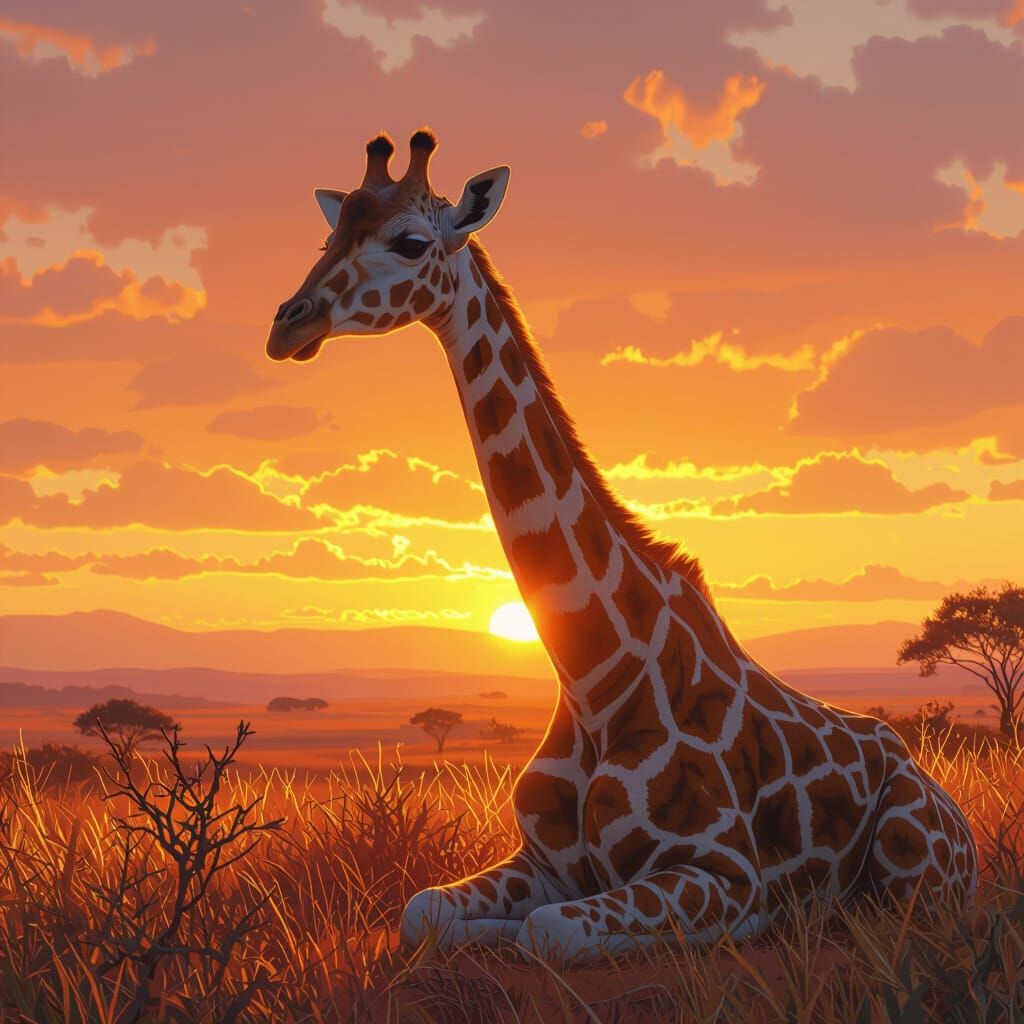 Giraffe Shimmers in Golden Light: Fantasy Concept Art