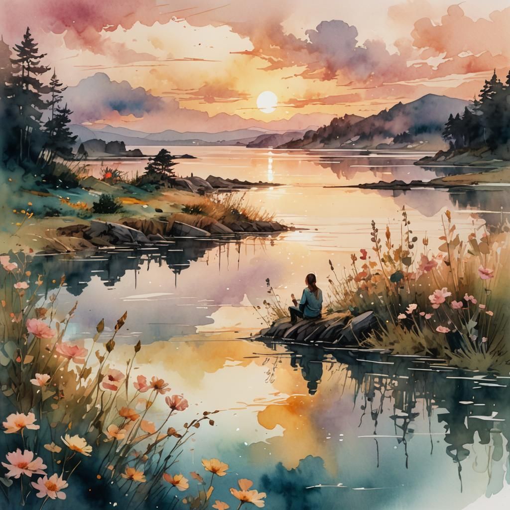 Spiriling Double exposure Digital watercolor Illustration of...