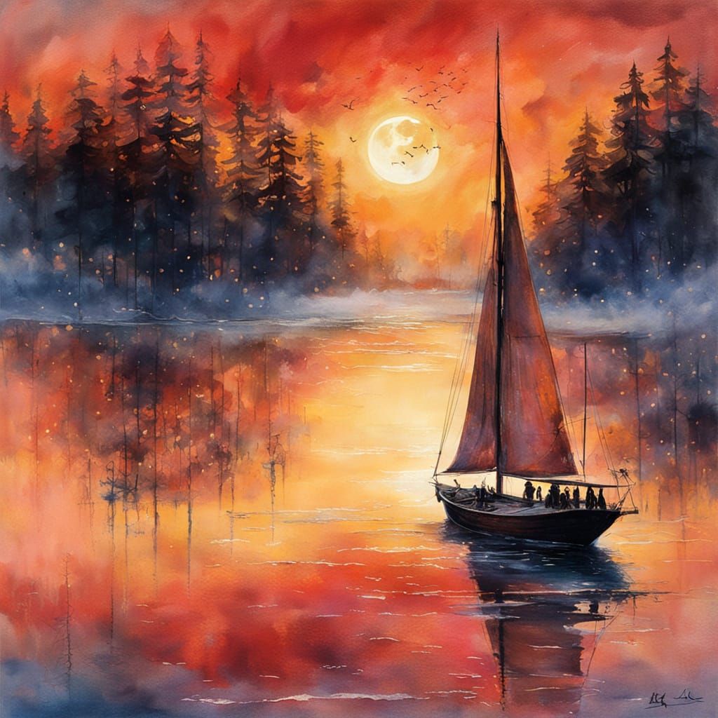 Sunset Sail Dream: Misty Reflection