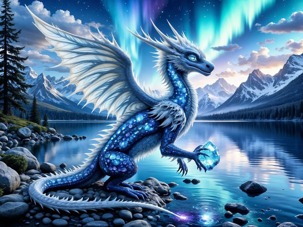 Glowing Azure Dragon Amidst Celestial Wonders