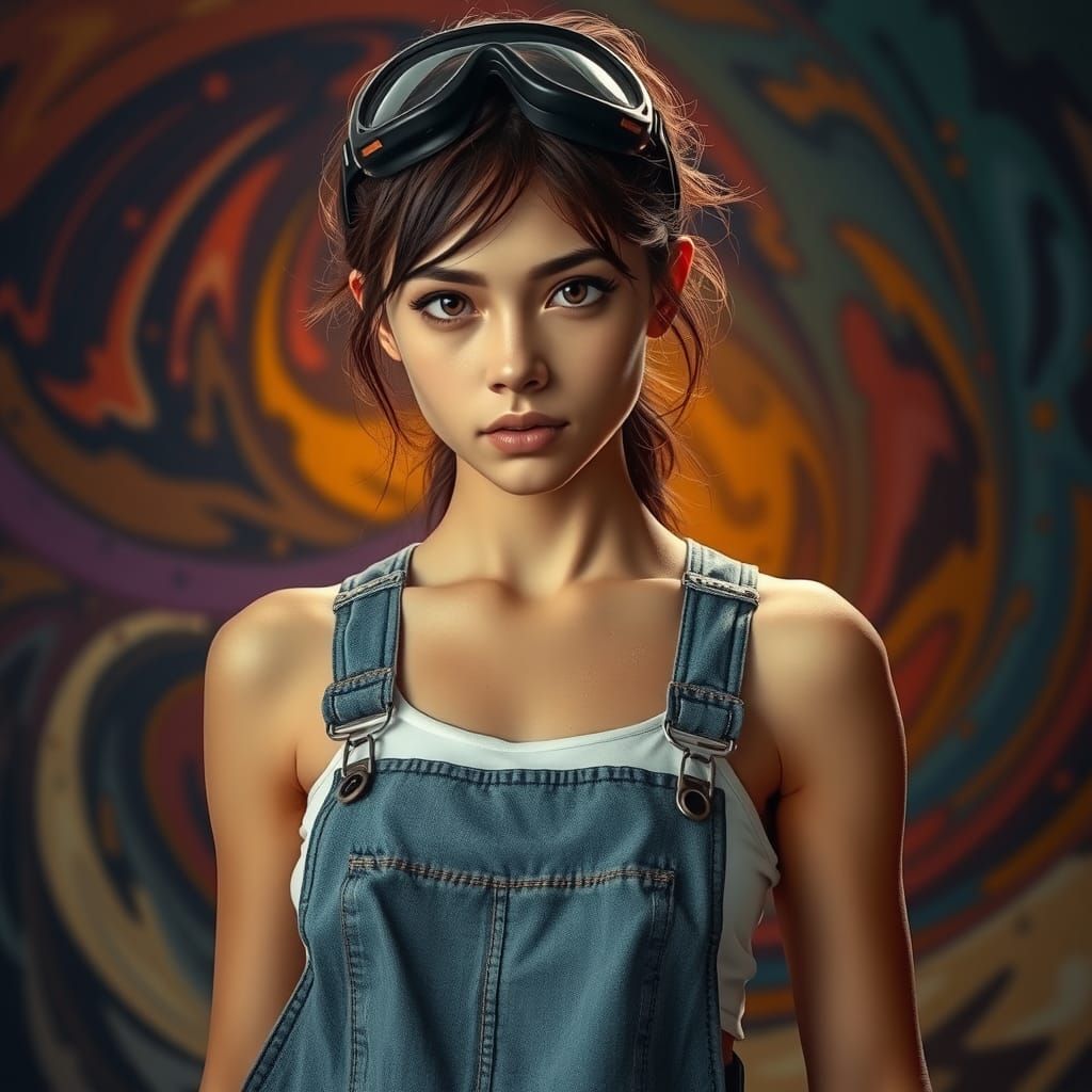 Young Sculptor with Goggles in Hyperrealistic Style