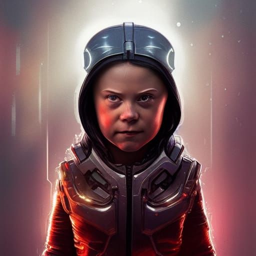 Greta Thunberg as Cyborg, Digital Art Portrait