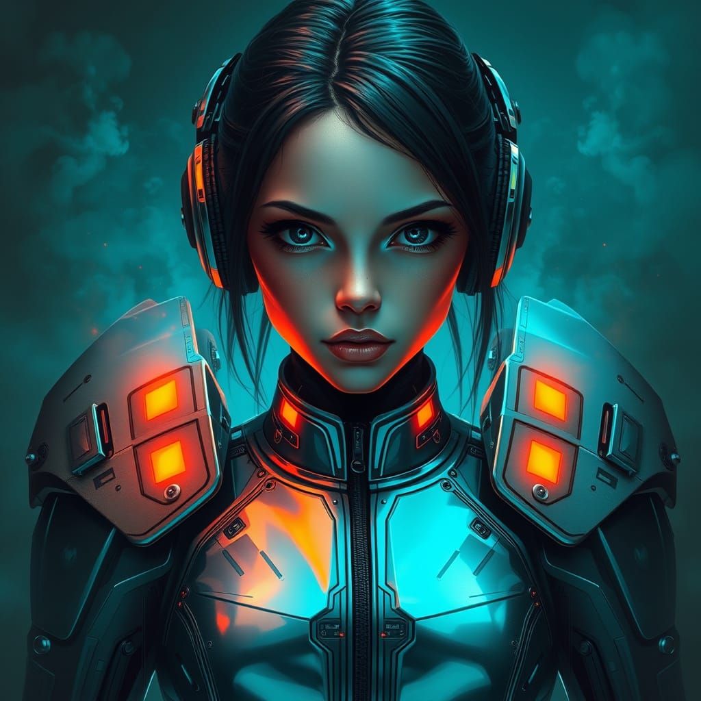 Stunning Cyborg Girl in Chrome Racer Jumpsuit, Cinematic Lig...