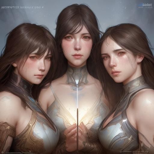 Detailed Portrait of Three Girls in Digital Art Style