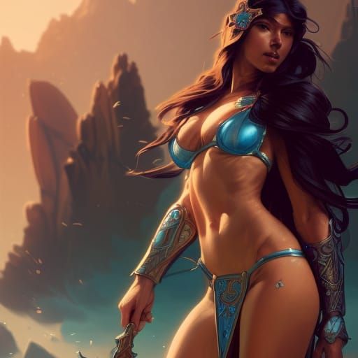 Hyperdetailed Warrior in Bikini Armor Concept Art
