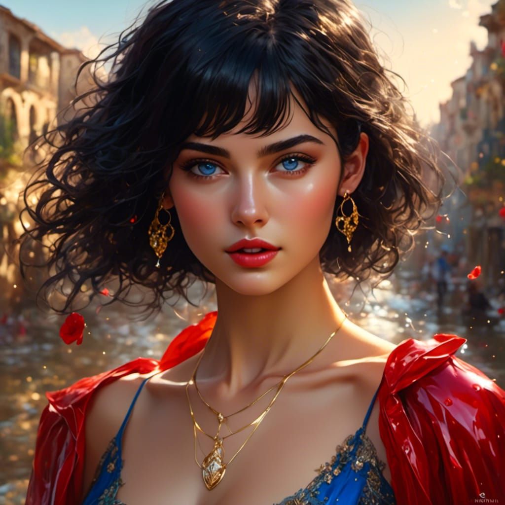 Beautiful Syrian Woman Portrait in Oil Canvas Style