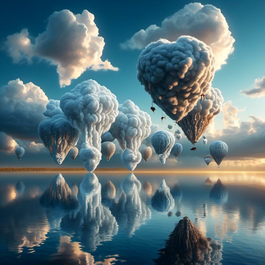 Cloud Piranhas Hovering Over Twilight River