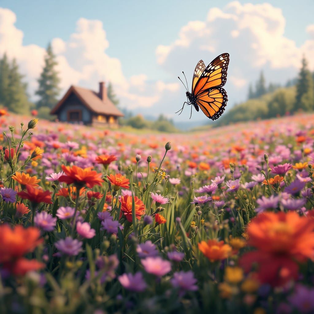 Butterfly in Wildflower Meadow: Detailed Matte Painting