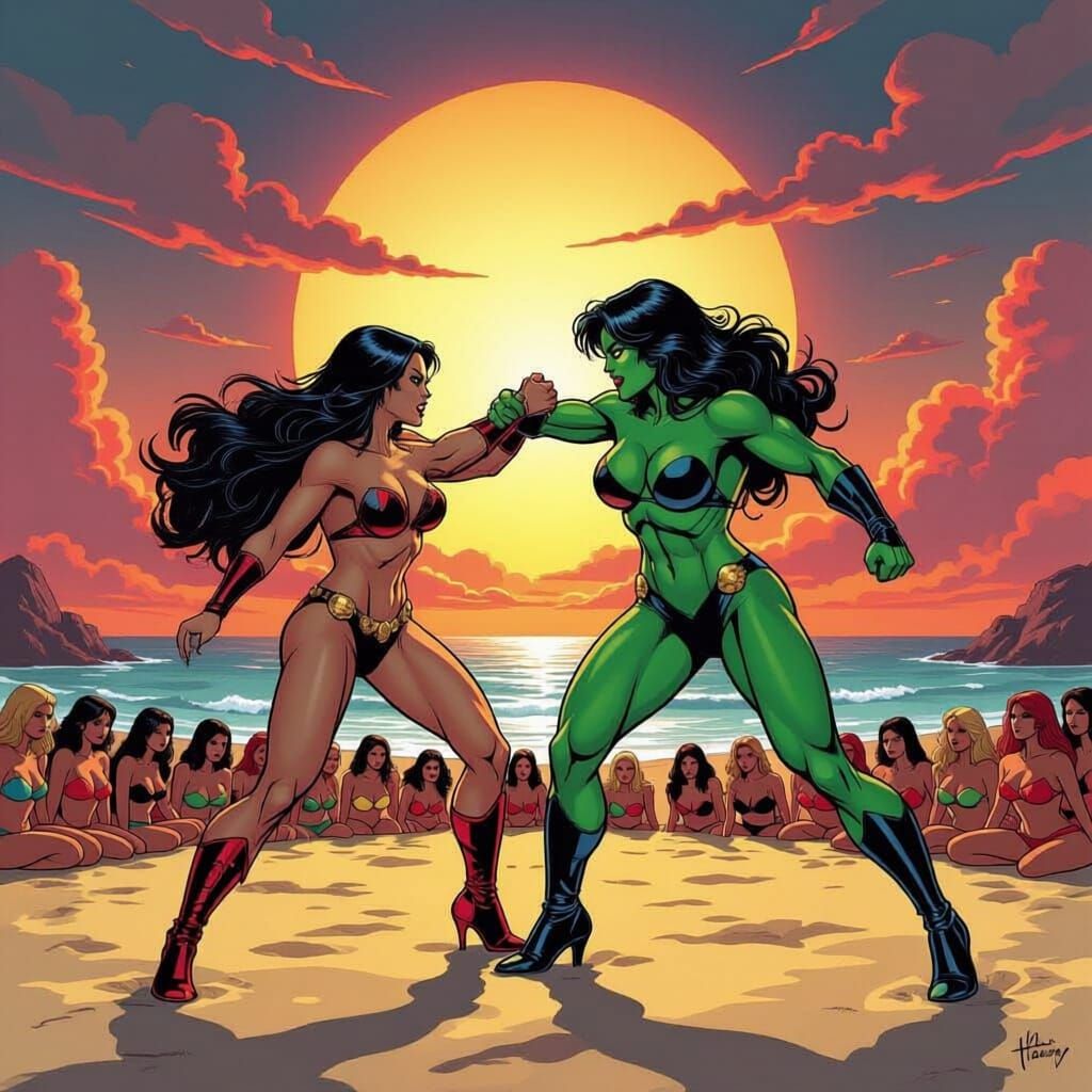 Vampirella and She-Hulk Battle in Cloud Arena