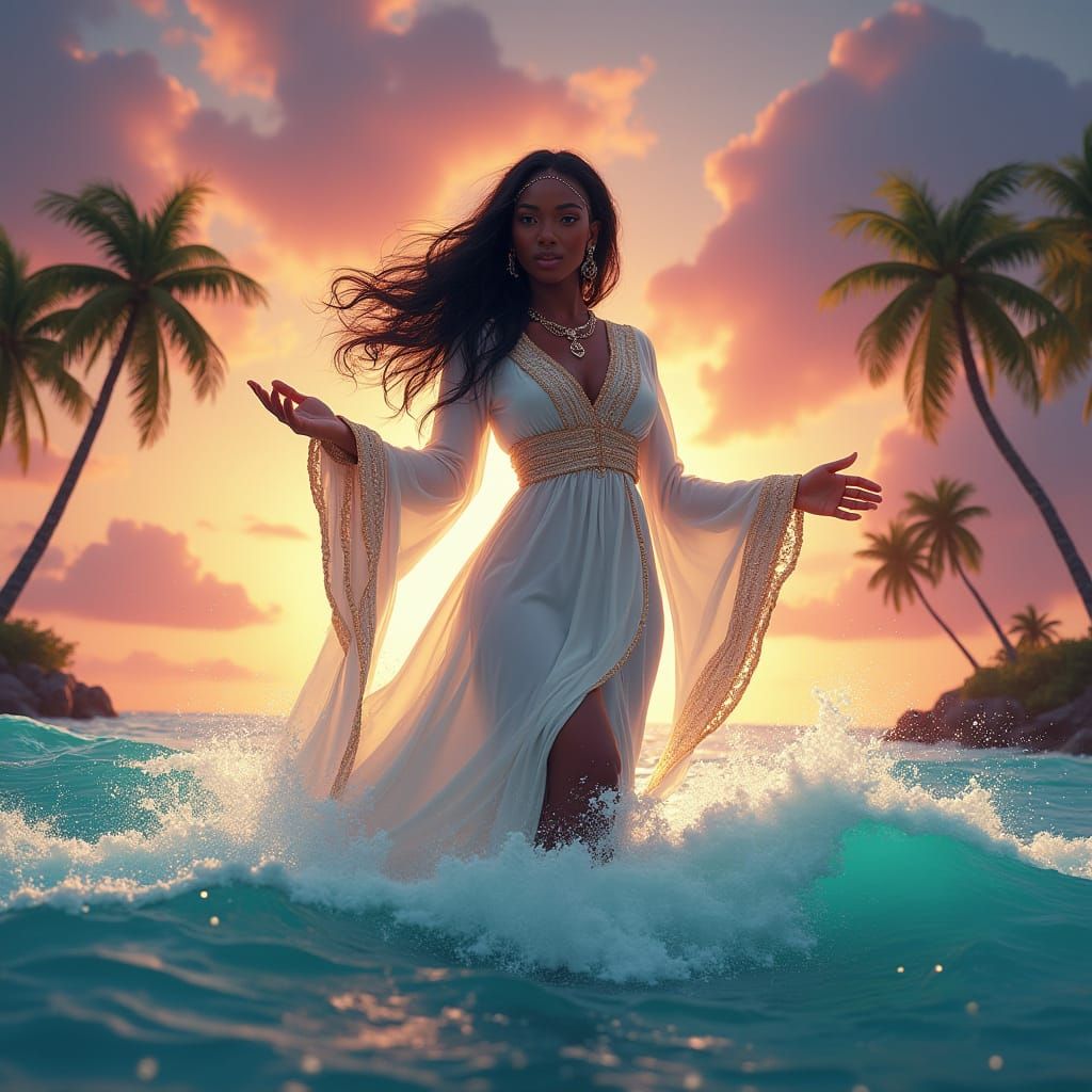 Goddess Emerges from Tropical Waves: Fantasy Concept Art
