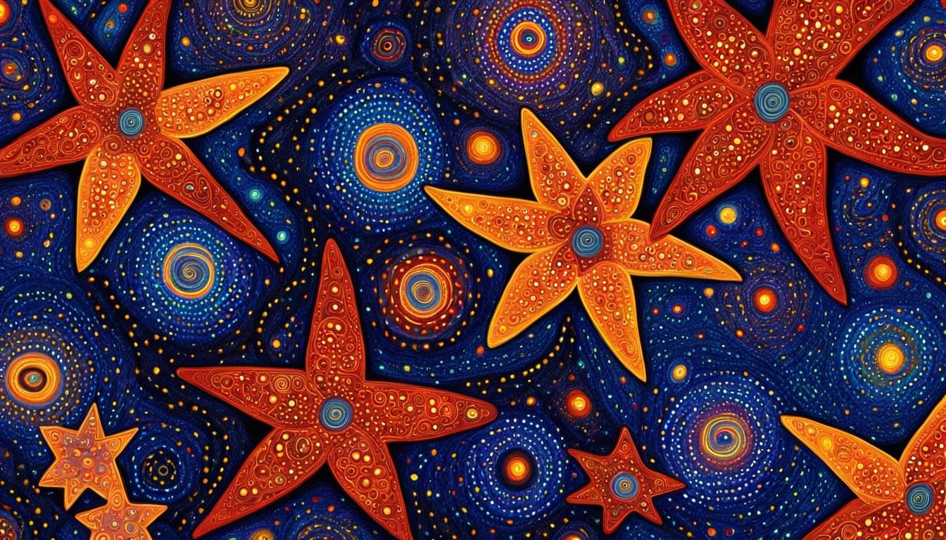 Aboriginal Dot Painting of Twisting Stars