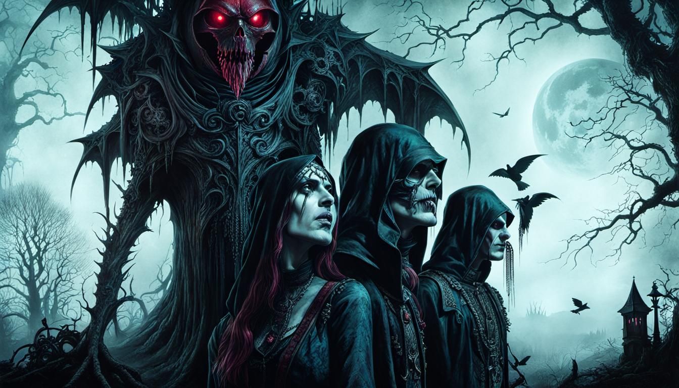 Gothic Horror Scene in Mixed Media Style