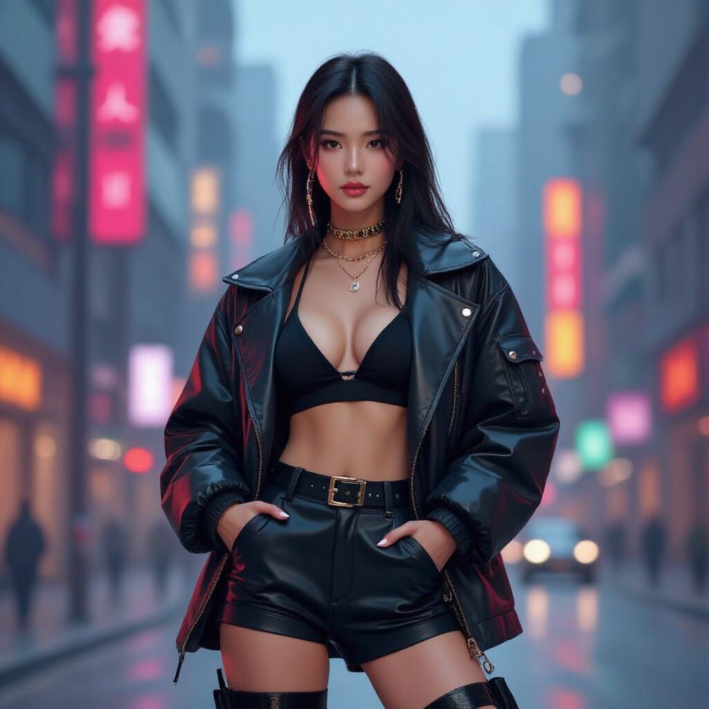 Lisa From Blackpink Posing in Modern Cityscape