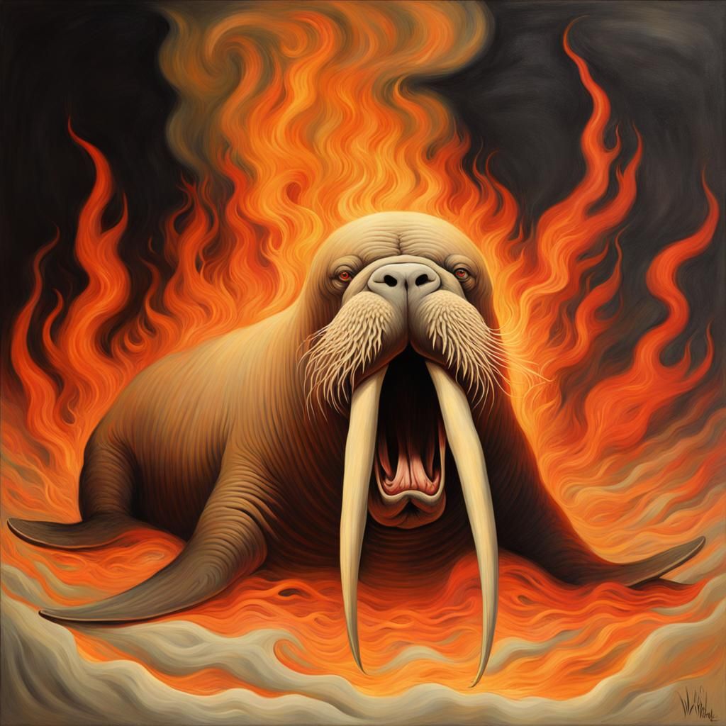 Demonic Walrus Breathing Fire, Detailed Matte Painting