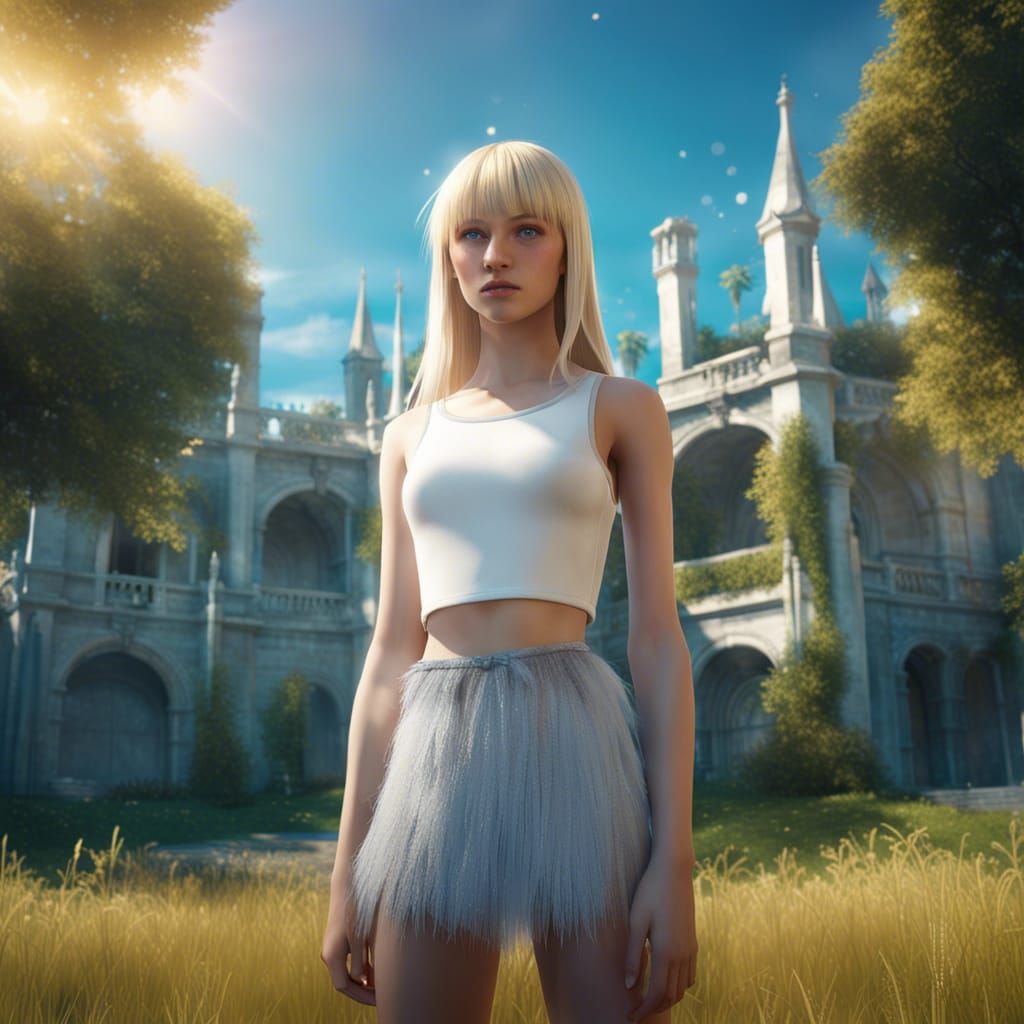 Blonde Teenage Girl on Lawn, Detailed Fantasy Art