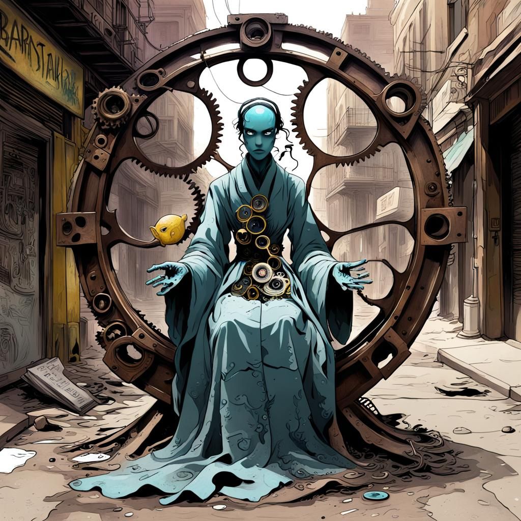 Nebula Portal Opening with Gears in Minimalist Style