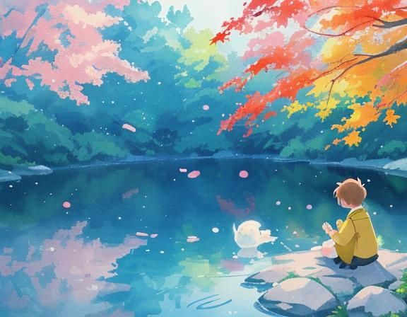 Couple by Maple Tree in Vibrant Anime Art