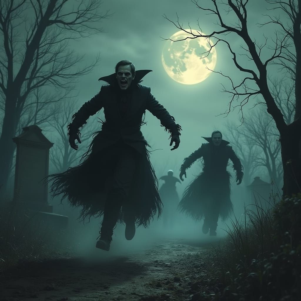 Vampire Spawn Attack in Misty Graveyard