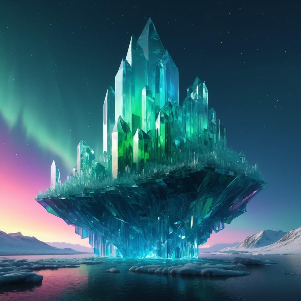 Fantastical Crystalline Structure Floating in Air, Digital A...