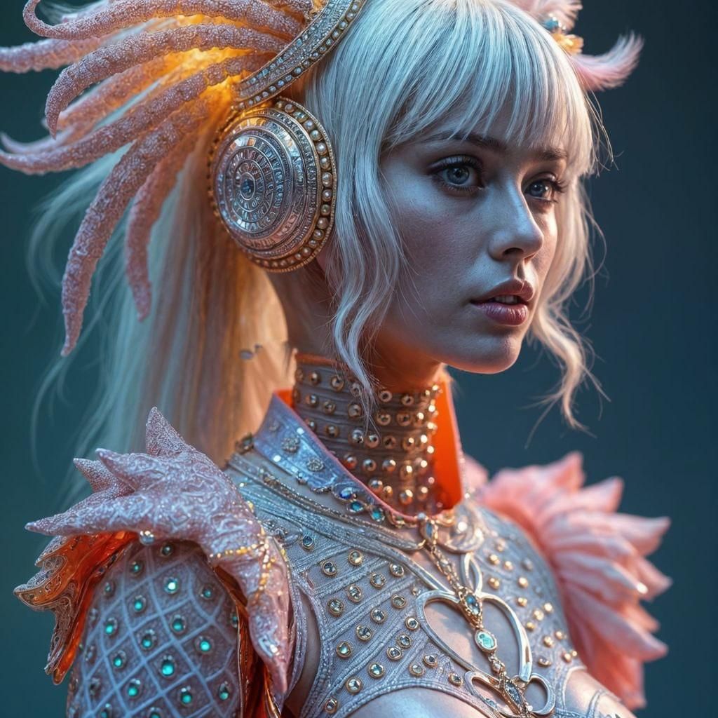 Hyperrealistic Woman in Colorful Futuristic Attire