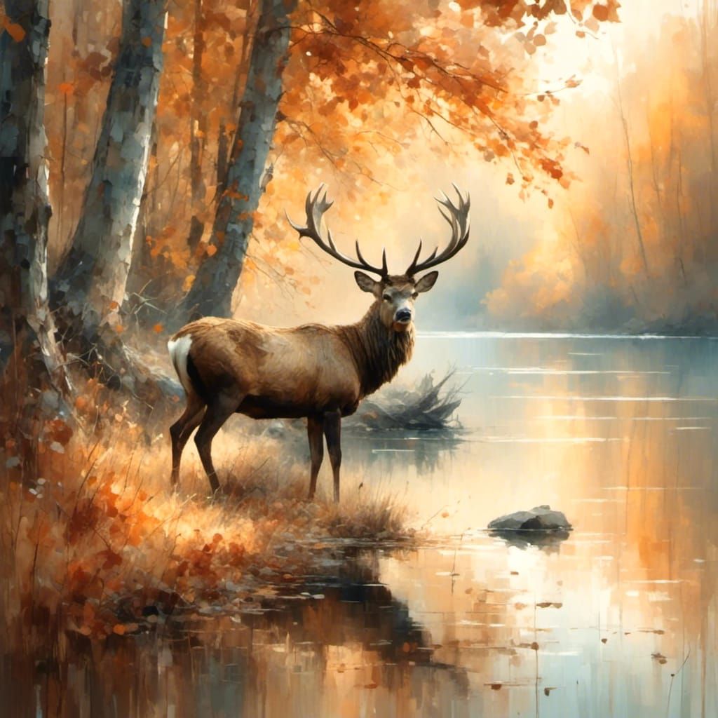 Magical Realism: Stag in Autumn Forest