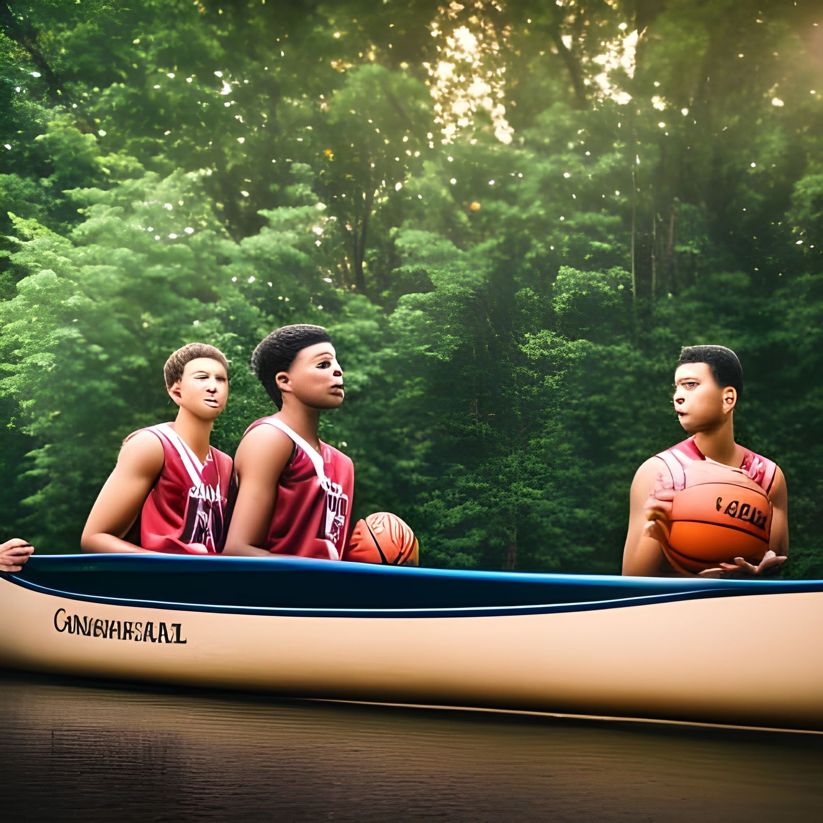 Basketball Players in a Canoe