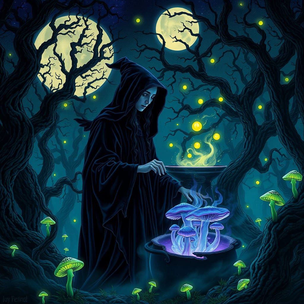 Enchanted Witch in Moonlit Forest