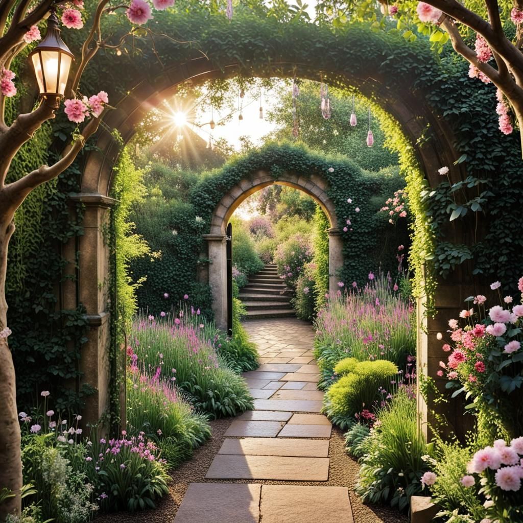 Secret Magical Garden Through Archway Entrance