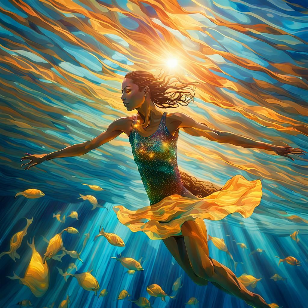 Underwater Serenity: A Woman's Dance in Light