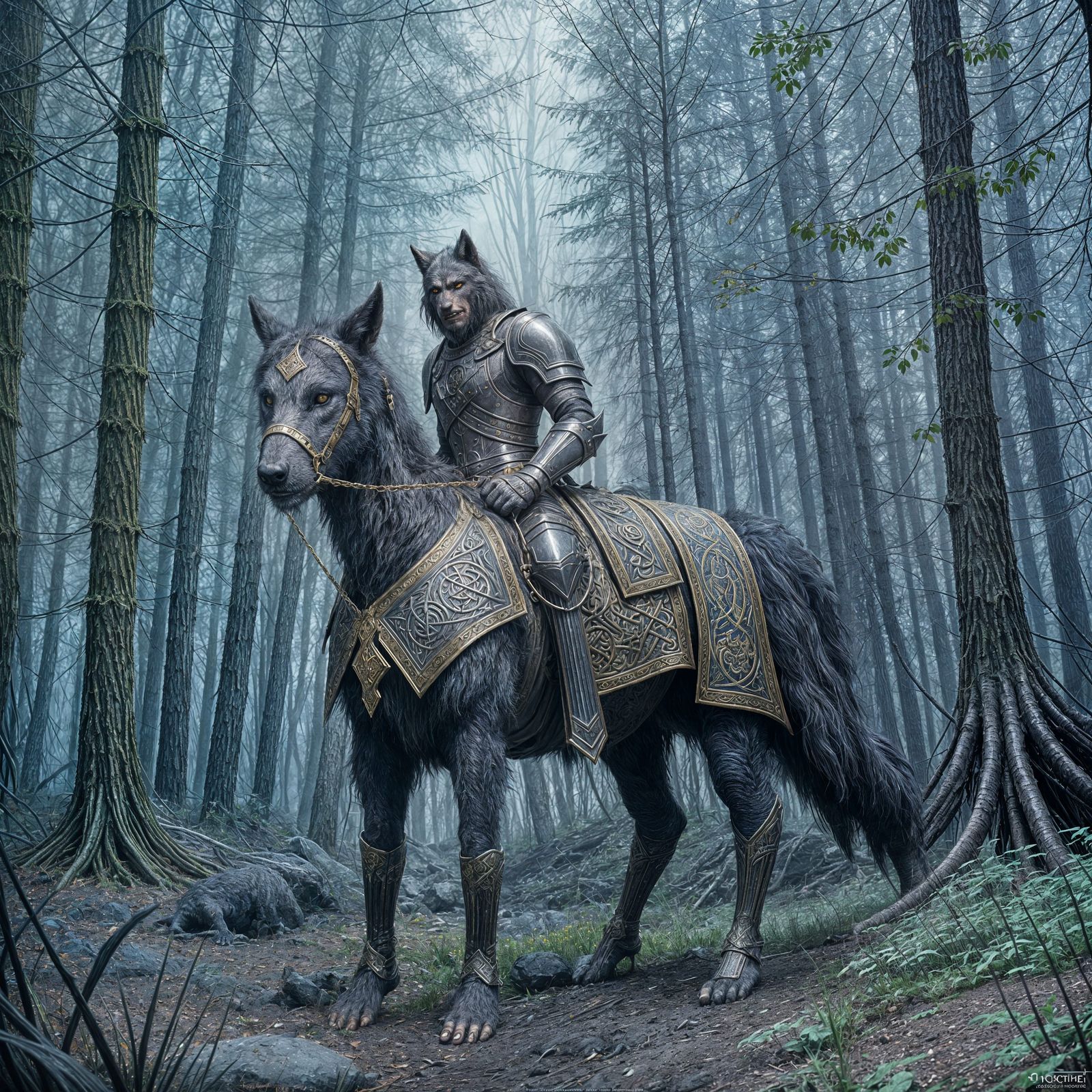 Celtic Werewolf Knight in Dark Fantasy Style